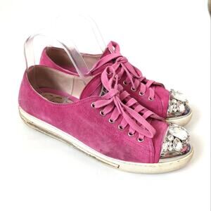 Miu Miu Pink Y2K 90s VTG Suede‎ Studded Crystal Toe Sneakers Platform Chunky 9.5